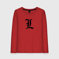 Лонгслив хлопковый женский Японский логотип буквы Л минимализм, цвет: красный