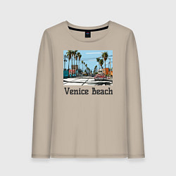Лонгслив хлопковый женский Los Angeles Venis Beach, цвет: миндальный