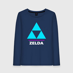 Лонгслив хлопковый женский Символ Zelda в неоновых цветах, цвет: тёмно-синий