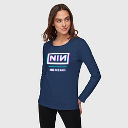 Лонгслив хлопковый женский Nine Inch Nails Glitch Rock, цвет: тёмно-синий — фото 2