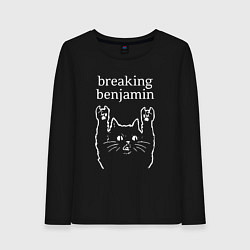 Лонгслив хлопковый женский Breaking Benjamin Рок кот, цвет: черный