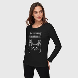 Лонгслив хлопковый женский Breaking Benjamin Рок кот, цвет: черный — фото 2