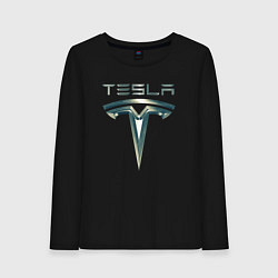 Женский лонгслив Tesla Logo Тесла Логотип Карбон