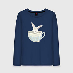 Лонгслив хлопковый женский Кролик в чашке, цвет: тёмно-синий
