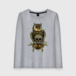 Женский лонгслив Сова с черепом на животе