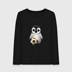 Лонгслив хлопковый женский Футбол - Пингвин, цвет: черный