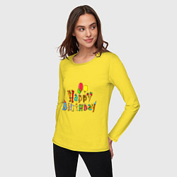 Лонгслив хлопковый женский Happy birthday greetings, цвет: желтый — фото 2