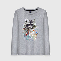 Женский лонгслив Мордочка енота - акварель