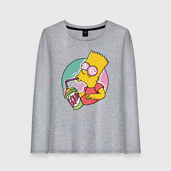 Лонгслив хлопковый женский Барт Симпсон пьёт лимонад, цвет: меланж
