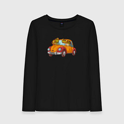 Лонгслив хлопковый женский Лягухи на ретро-автомобиле, цвет: черный