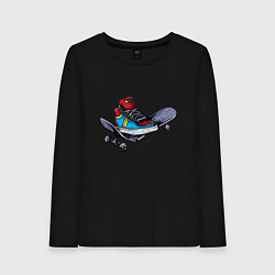 Лонгслив хлопковый женский Ботинок на скейте, цвет: черный