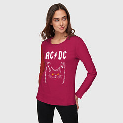 Лонгслив хлопковый женский AC DC rock cat, цвет: маджента — фото 2