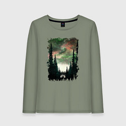 Лонгслив хлопковый женский Лес кругом, цвет: авокадо