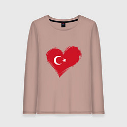 Лонгслив хлопковый женский Сердце - Турция, цвет: пыльно-розовый