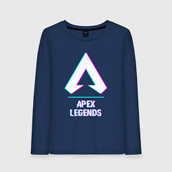 Лонгслив хлопковый женский Apex Legends в стиле glitch и баги графики, цвет: тёмно-синий
