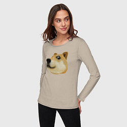 Лонгслив хлопковый женский Объёмный пиксельный пёс Доге внимательно смотрит, цвет: миндальный — фото 2