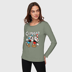 Лонгслив хлопковый женский Cuphead - Mugman, цвет: авокадо — фото 2