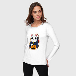 Лонгслив хлопковый женский Cat Halloween, цвет: белый — фото 2