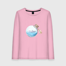 Лонгслив хлопковый женский Лето в бутылке - море, цвет: светло-розовый