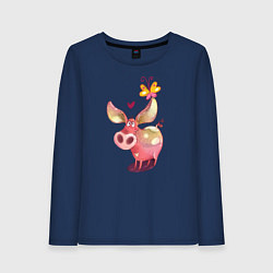 Женский лонгслив Свинка с бабочкой