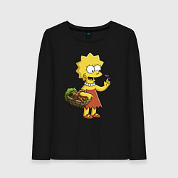 Лонгслив хлопковый женский Lisa Simpson с гусеницей на даче, цвет: черный