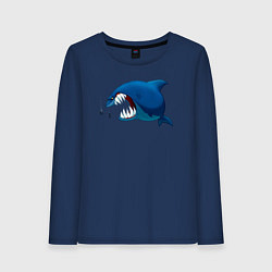 Лонгслив хлопковый женский Огромная акула и два аквалангиста, цвет: тёмно-синий