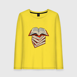 Лонгслив хлопковый женский Стопка научных книг, цвет: желтый