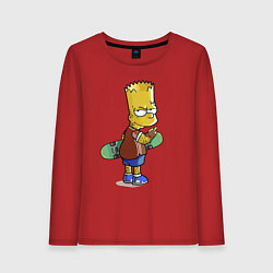 Лонгслив хлопковый женский Барт Симпсон со скейтбордом - жест, цвет: красный