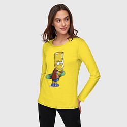 Лонгслив хлопковый женский Барт Симпсон со скейтбордом - жест, цвет: желтый — фото 2