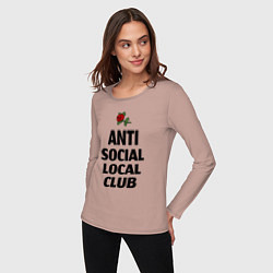 Лонгслив хлопковый женский Anti social local club, цвет: пыльно-розовый — фото 2
