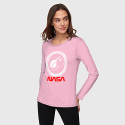 Лонгслив хлопковый женский Nasa usa спутник, цвет: светло-розовый — фото 2