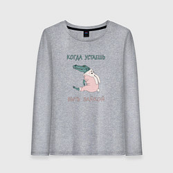Лонгслив хлопковый женский Крокодил в костюме зайчика, юмор, цвет: меланж