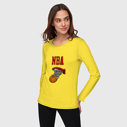 Лонгслив хлопковый женский Basketball - NBA logo, цвет: желтый — фото 2