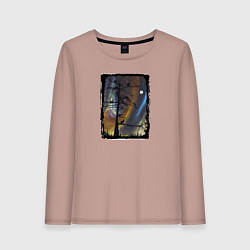 Женский лонгслив Кошки на дереве и северное сияние