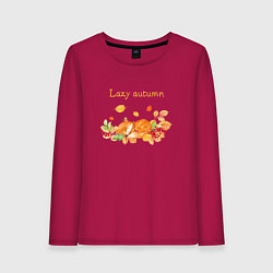Лонгслив хлопковый женский Lazy autumn with a fox, цвет: маджента
