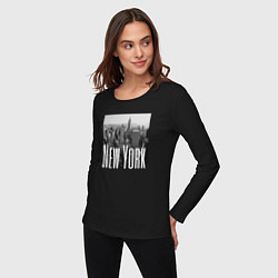 Лонгслив хлопковый женский New York city in picture, цвет: черный — фото 2