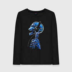 Лонгслив хлопковый женский Скелет в наушниках - меломан, цвет: черный