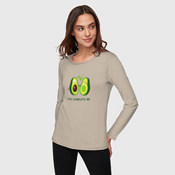 Лонгслив хлопковый женский Влюбленные авокадо Милые авокадики, цвет: миндальный — фото 2