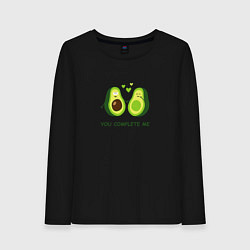 Лонгслив хлопковый женский Влюбленные авокадо Милые авокадики, цвет: черный