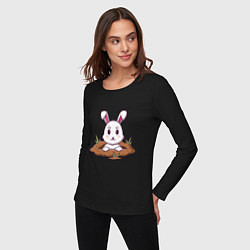 Лонгслив хлопковый женский Кролик в норке, цвет: черный — фото 2