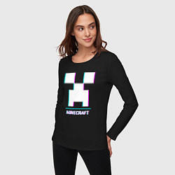 Лонгслив хлопковый женский Minecraft в стиле glitch и баги графики, цвет: черный — фото 2