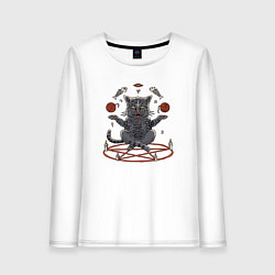 Лонгслив хлопковый женский Кот в пентограмме, цвет: белый