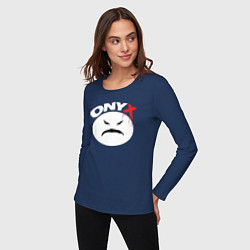Лонгслив хлопковый женский Onyx logo white, цвет: тёмно-синий — фото 2