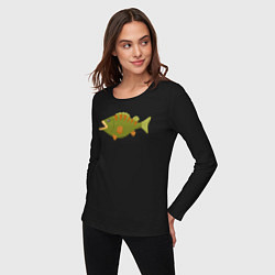 Лонгслив хлопковый женский Рыба окунь, цвет: черный — фото 2
