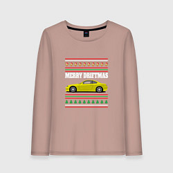 Лонгслив хлопковый женский Merry Driftmas Nissan Silvia S15 Ugly Sweater, цвет: пыльно-розовый