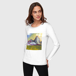 Лонгслив хлопковый женский Арт Утро в горах, цвет: белый — фото 2