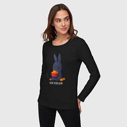 Лонгслив хлопковый женский Кролик и мандарины - Nom nom nom, цвет: черный — фото 2