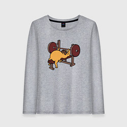 Лонгслив хлопковый женский Мопс - крутой пауэрлифтер!, цвет: меланж