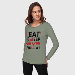 Лонгслив хлопковый женский Надпись: eat sleep EVE repeat, цвет: авокадо — фото 2