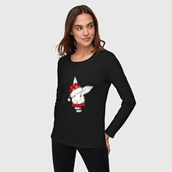 Лонгслив хлопковый женский Новогодний кролик в шапке, цвет: черный — фото 2
